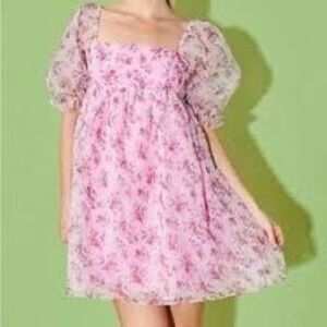 NWT Endless Rose Floral Puff Sleeve Organza Babydoll Dress.  Size M